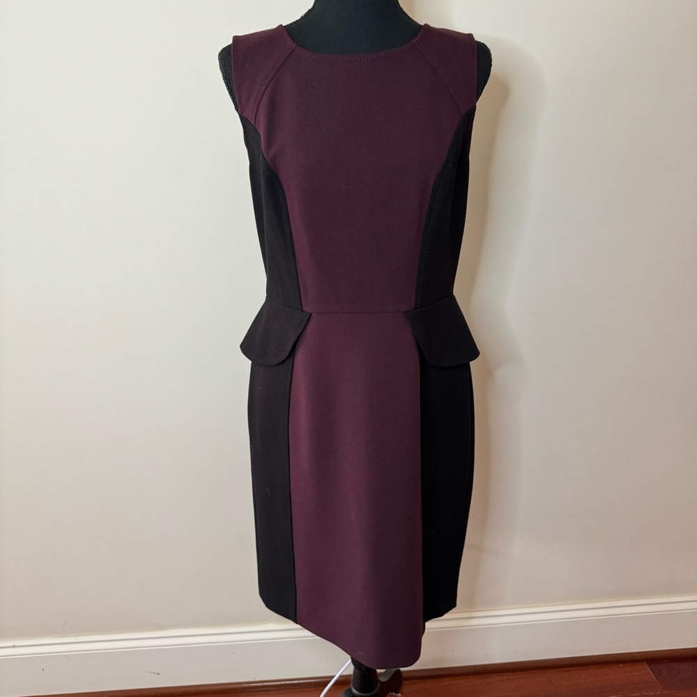 LOFT Burgundy Maroon and Black Peplum Sheath Dress